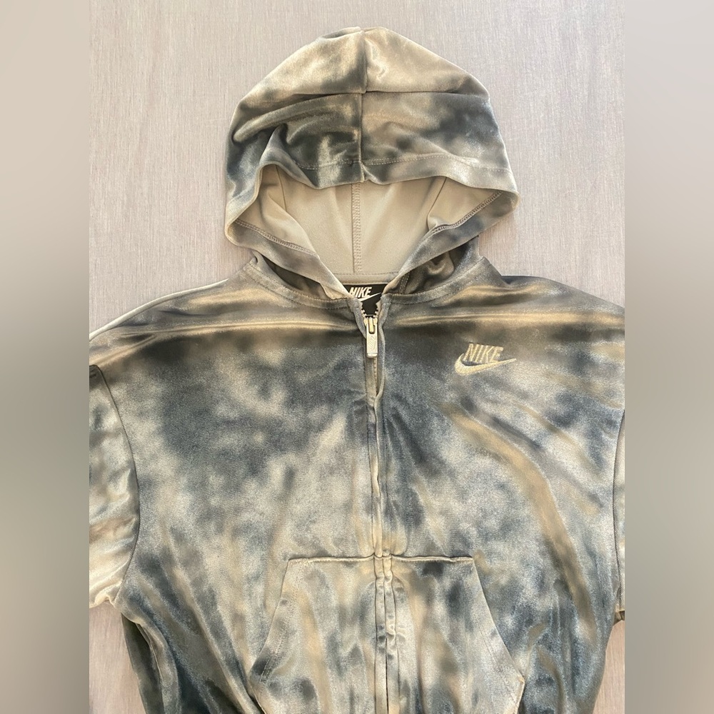 Nike Black and Gray Hoodie, Nike Velour Full-Zip Hoodie Size 7/8 - Picture 6 of 8